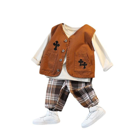 Spring and Autumn Boys' Vest Three-Piece Set